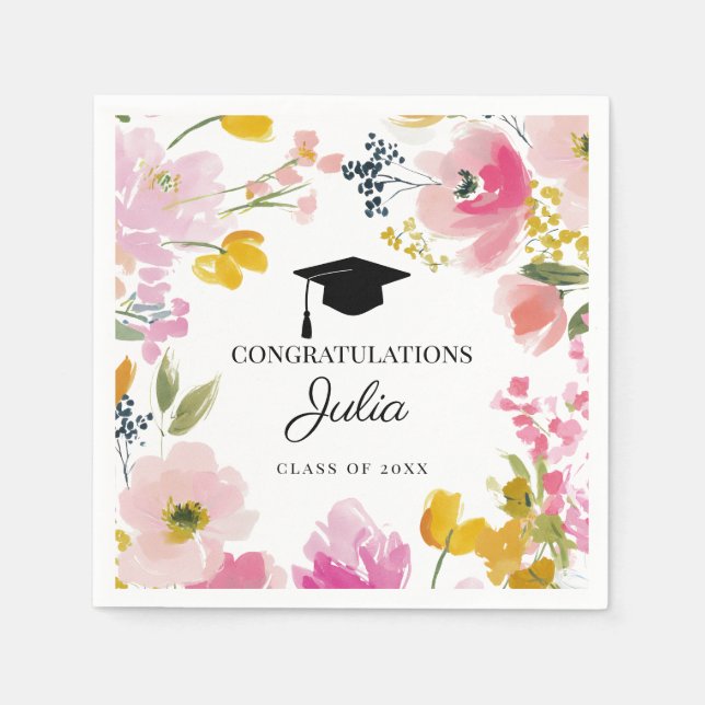 Personalized Floral Graduation Party Decor Napkin (Front)