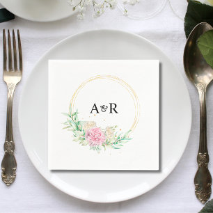 Personalized Floral Greenery Circle Wedding Paper Napkin