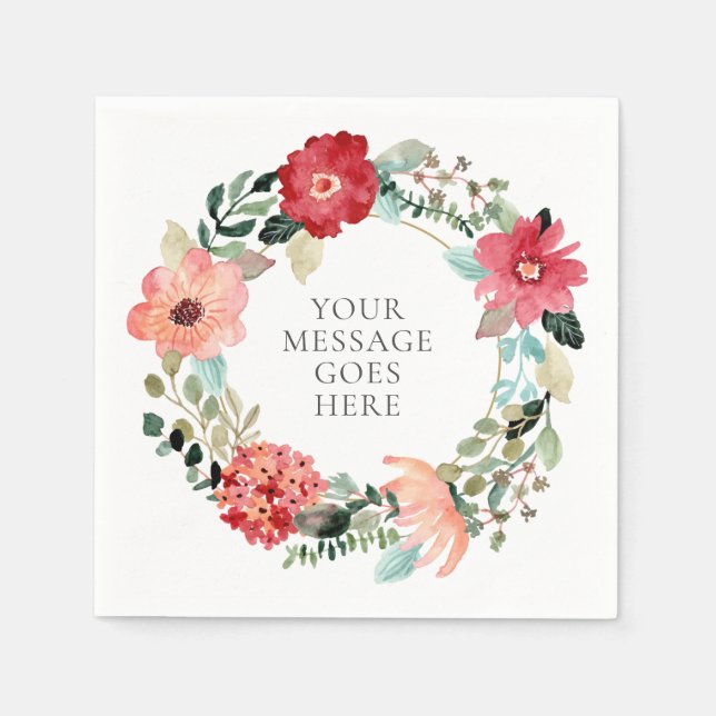 Personalized Floral Greenery Foliage Garland Napkin (Front)