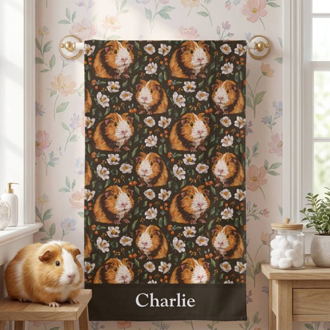 Personalized Floral Guinea Pig Bath Towel (Creator Uploaded)