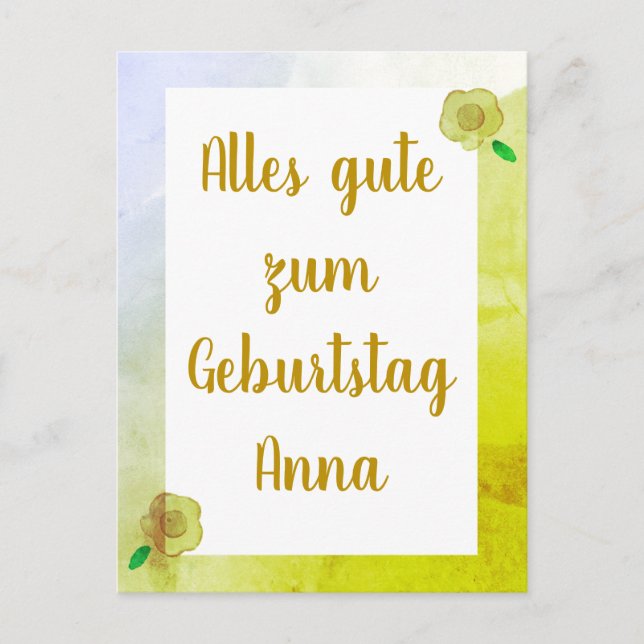 Personalized Floral Happy Birthday in German Card (Front)