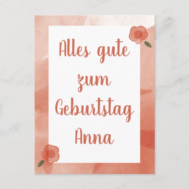 Personalized Floral Happy Birthday in German Card (Front)