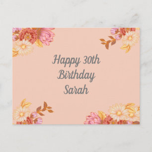 Personalized Floral Happy Birthday Postcard