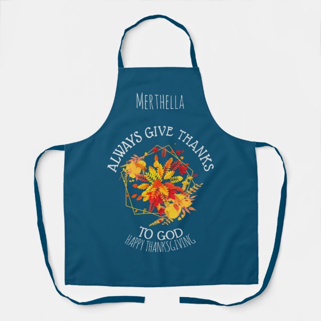 Personalized Floral Happy Thanksgiving Christian Apron (Front)