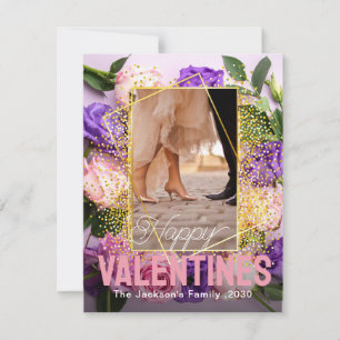 Personalized floral Happy Valentines Day Photo Holiday Card
