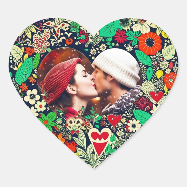 Personalized Floral Heart Frame Romantic Gift Heart Sticker (Front)