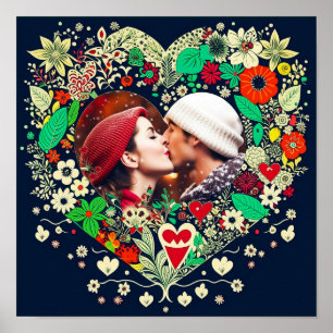 Personalized Floral Heart Frame Romantic Gift Poster