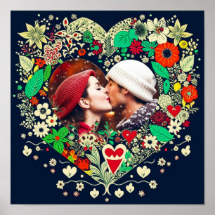 Personalized Floral Heart Frame Romantic Gift Poster