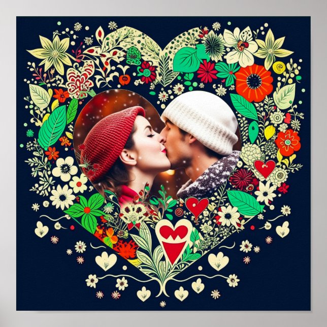 Personalized Floral Heart Frame Romantic Gift Poster (Front)