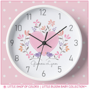 Personalized Floral Heart Girls Nursery Wall Clock