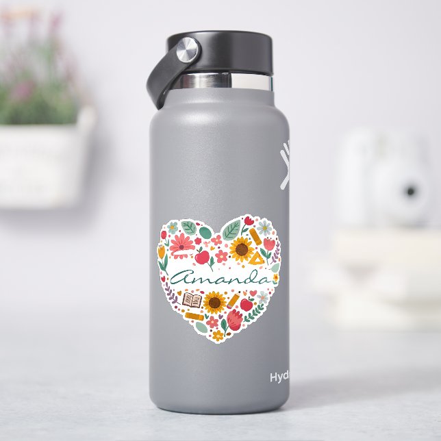 Personalized Floral Heart Name Custom Botanical  (HydroFlask)