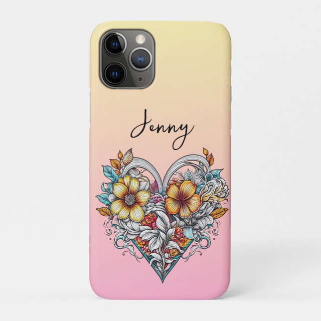 Personalized Floral Heart Romantic Case-Mate iPhone Case (Back)