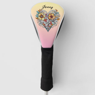 Personalized Floral Heart Romantic Golf Head Cover