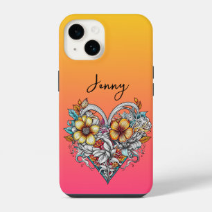 Personalized Floral Heart Romantic iPhone 14 Case