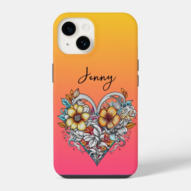 Personalized Floral Heart Romantic iPhone Case (Back)