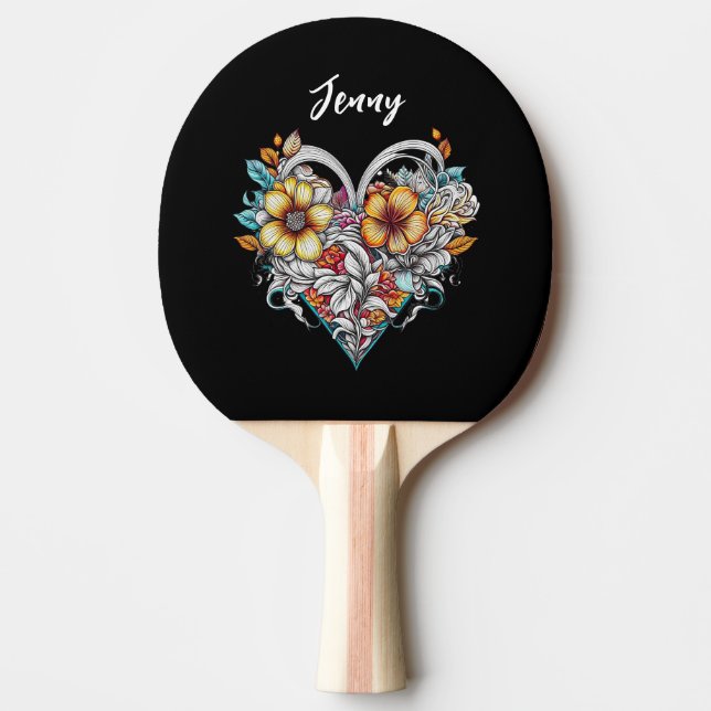 Personalized Floral Heart Romantic Ping Pong Paddle (Front)
