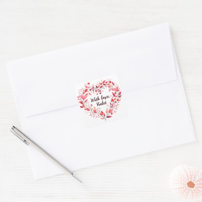 Personalized Floral Heart Square Sticker (Envelope)