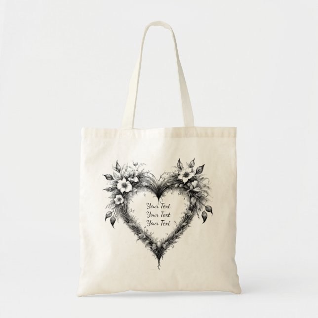 Personalized Floral Heart Wedding Tote (Front)