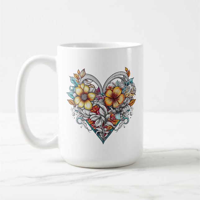 Personalized Floral Heart with Sentimental Message Coffee Mug (Left)