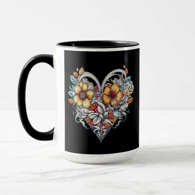 Personalized Floral Heart with Sentimental Message Mug (Left)