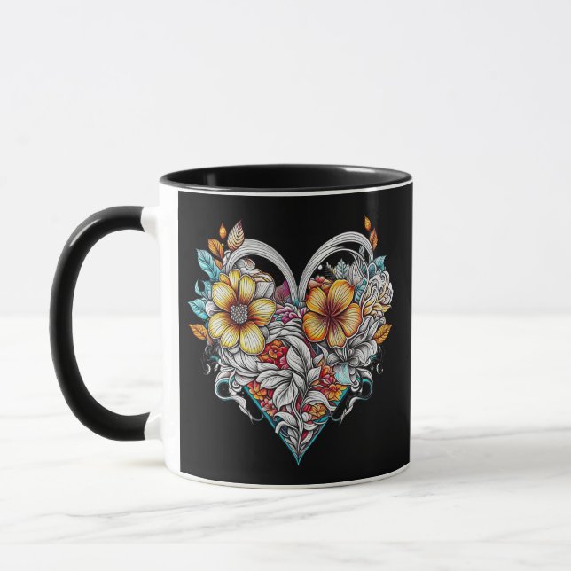 Personalized Floral Heart with Sentimental Message Mug (Left)