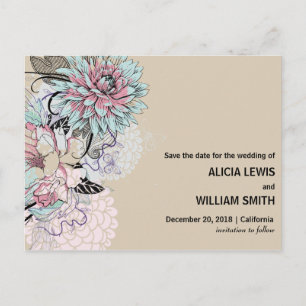 Personalized - Floral Illustration Save The Date Postcard