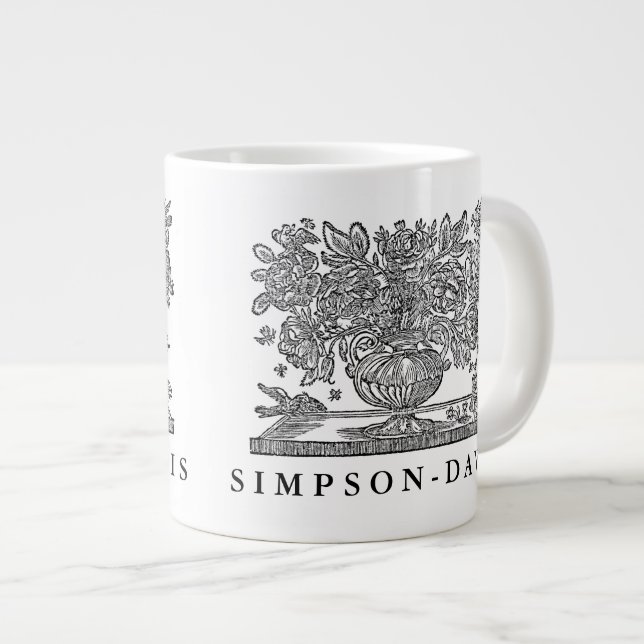 Personalized Floral Illustration with griffins Large Coffee Mug (Front Right)