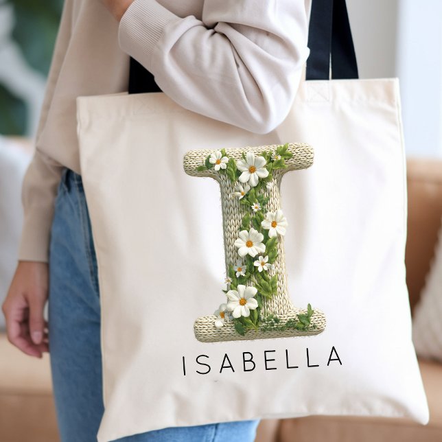 Personalized Floral Initial Monogram Mother's Day Tote Bag (Vintage Style Botanical Letter Tote Bag | Customizable Floral Alphabet Gift for Teen Girls)