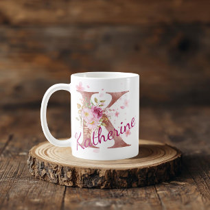 Personalized Floral Initial Mug – Custom Letter K