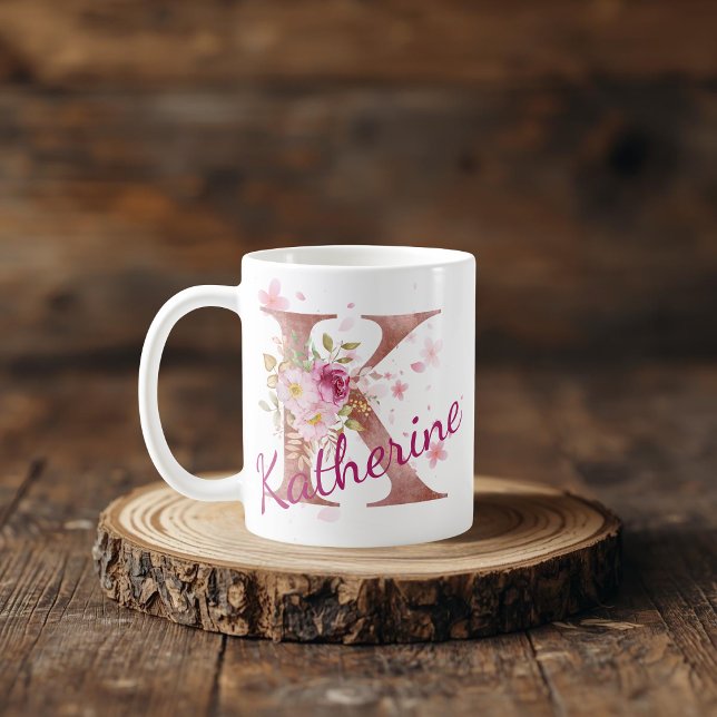 Personalized Floral Initial Mug – Letter K (Créateur téléchargé)