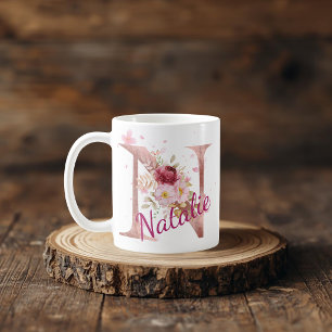 Personalized Floral Initial Mug – Letter N