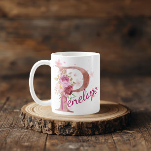 Personalized Floral Initial Mug – Letter P