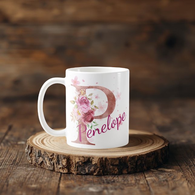 Personalized Floral Initial Mug – Letter P (Créateur téléchargé)