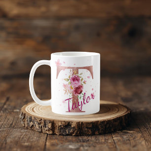 Personalized Floral Initial Mug – Letter T