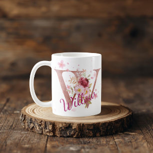 Personalized Floral Initial Mug – Letter W