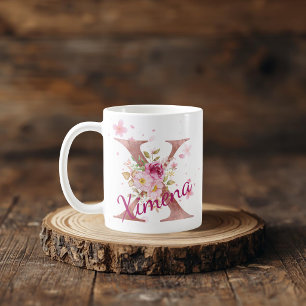 Personalized Floral Initial Mug – Letter X