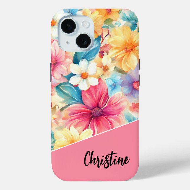 Personalized Floral iPhone 15 Case (Back)