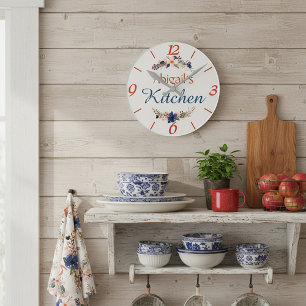 Personalized floral kitchen round clock