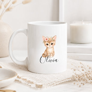 Personalized Floral Kitten Name Watercolor Cat Coffee Mug