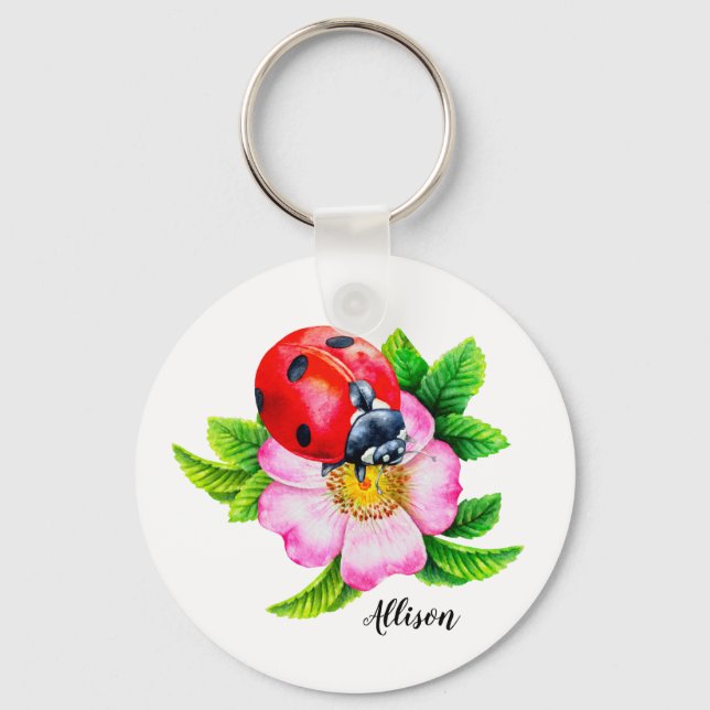 Personalized Floral Ladybug Keychain (Front)