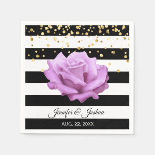 Personalized Floral Lavender Rose Gold Wedding Napkin