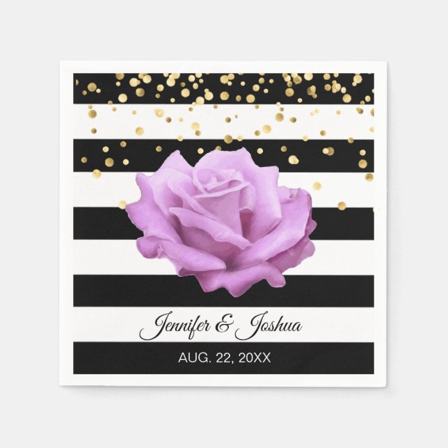 Personalized Floral Lavender Rose Gold Wedding Napkin (Front)