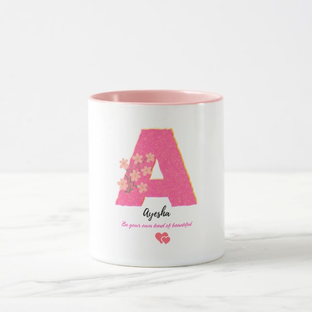 Personalized floral letter A mug /elegent monogram (Center)