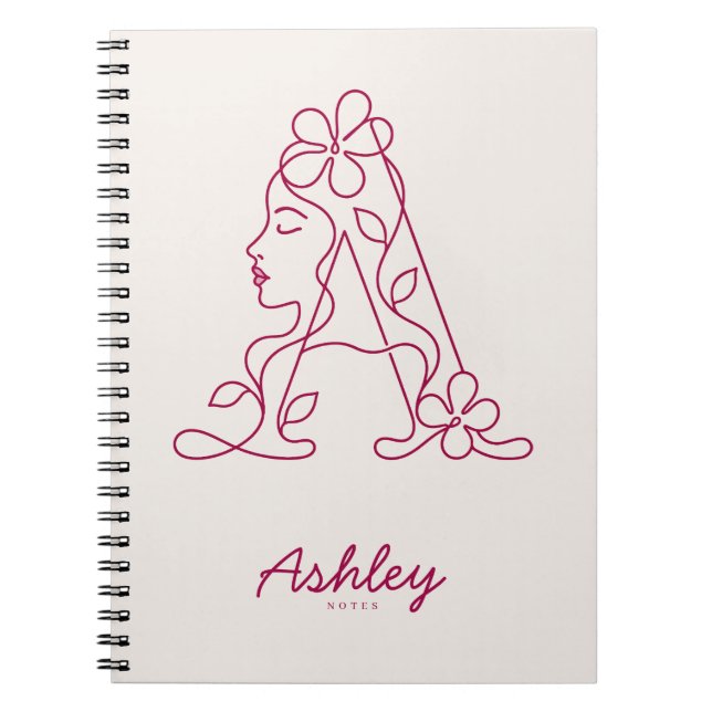 Personalized Floral Letter A Notebook | Custom Nam (Front)