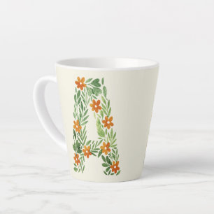 Personalized Floral Letter A with Orange Flowers Latte Mug