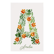 Personalized Floral Letter A with Orange Flowers 
