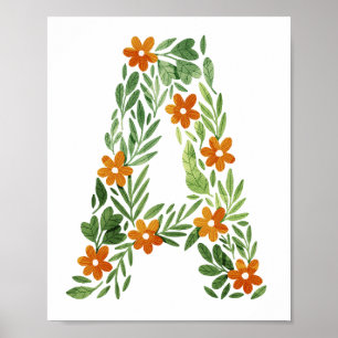 Personalized Floral Letter A with Orange Flowers Poster