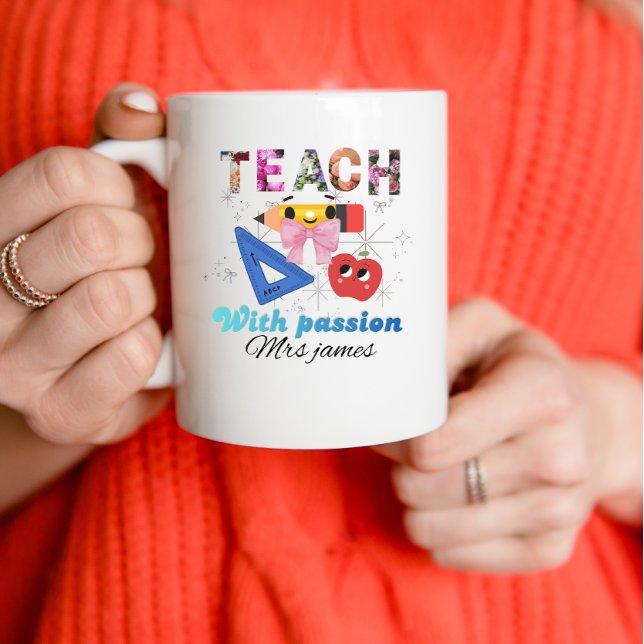 Personalized floral letter coquette bow teacher mug (Creator Uploaded)