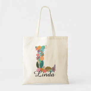 Personalized Floral Letter L Custom Botanical Name Tote Bag