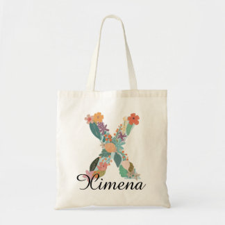 Personalized Floral Letter X Custom Name Monogram  Tote Bag